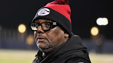 Glenville head coach Ted Ginn, Sr. looks on during the 2023 Division IV state championship game at Tom Benson Hall of Fame Stadium