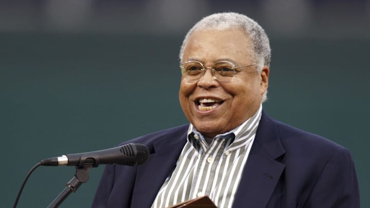 Jun 1, 2007; Philadelphia, PA, USA; James Earl Jones reads "Casey at the Bat" prior to the game between the San Francisco Giants and the Philadelphia Phillies at Citizens Bank Park in Philadelphia, PA.