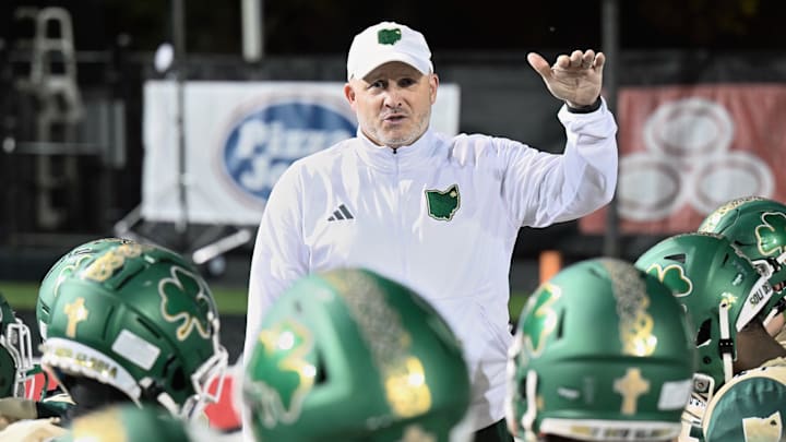 Ursuline football coach Dan Reardon talks to his team during a game in 2023. Reardon has been suspended and two assistants have been placed on leave amid two lawsuits filed against the team. Ursuline football coach Dan Reardon talks to his team during a game in 2023. Reardon has been suspended and two assistants have been placed on leave amid two lawsuits filed against the team.