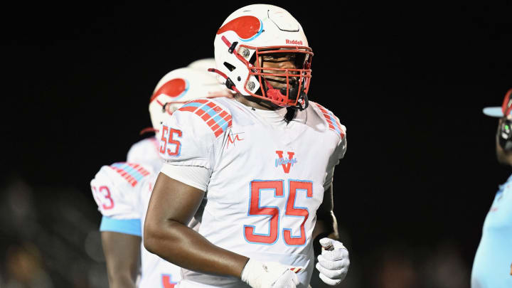 Villa Angela-St. Joseph offensive lineman Robert Smith prepares for a play against GlenOak on August 23, 2024.