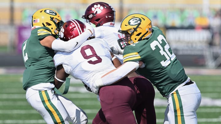 St. Edward linebacker Nate Gregory (No. 32) is in on a tackle during a game in the 2023 season. 