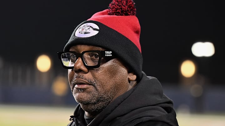 Glenville head coach Ted Ginn, Sr. looks on during the 2023 Division IV state championship game at Tom Benson Hall of Fame Stadium