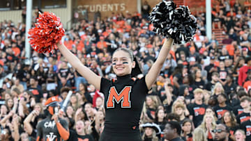 A Massillon cheerleader cheers for the Tigers during a game against Valdosta (Georgia) on August 18, 2023.