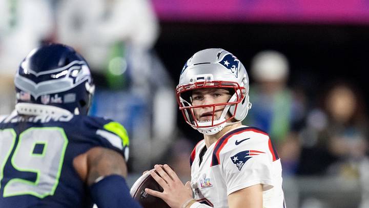 New England Patriots quarterback Drake Maye against the Seattle Seahawks during Super Bowl LX at Levi's Stadium.