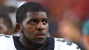 Oct 26, 2014; Glendale, AZ, USA; Philadelphia Eagles linebacker Emmanuel Acho (51) against the Arizona Cardinals at University of Phoenix Stadium. The Cardinals defeated the Eagles 24-20. 