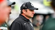 Michigan State's head coach Jonathan Smith looks on during the second quarter in the game against UCLA on Saturday, Oct. 11, 2025, at Spartan Stadium in East Lansing.