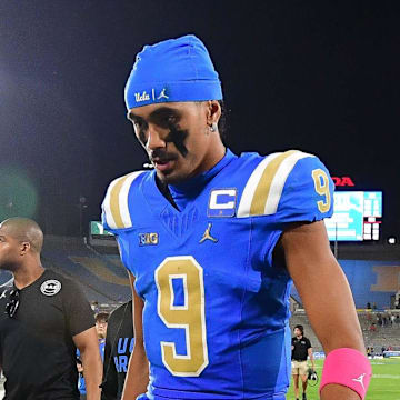 Aug 30, 2025; Pasadena, California, USA; UCLA Bruins quarterback Nico Iamaleava (9) leaves the field following the loss aganst the Utah Utes at Rose Bowl. Mandatory Credit: Gary A. Vasquez-Imagn Images