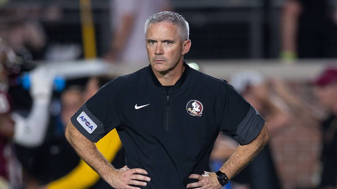 Florida State football coach Mike Norvell stands on the field during warmups before his team faced SMU at Doak Campbell Stadium on Monday, Sept. 7, 2026. Florida State football coach Mike Norvell stands on the field during warmups before his team faced SMU at Doak Campbell Stadium on Monday, Sept. 7, 2026.