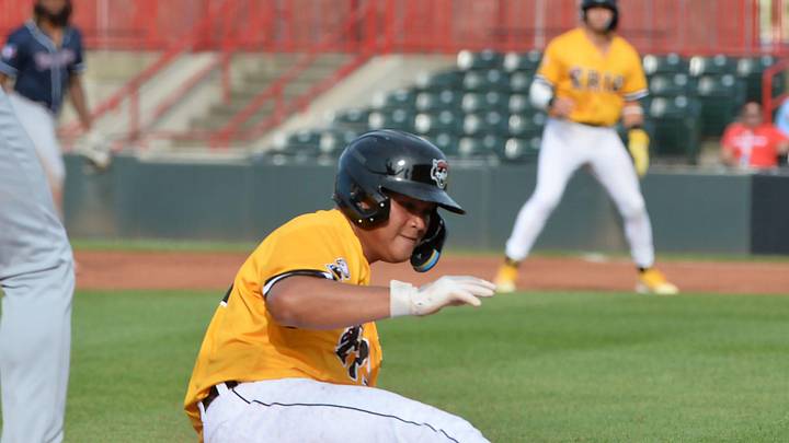 In the first inning, Erie SeaWolves baserunner Hao-Yu Lee steals third base against the New Hamshire Fisher Cats at UPMC Park in Erie on June 4, 2024.