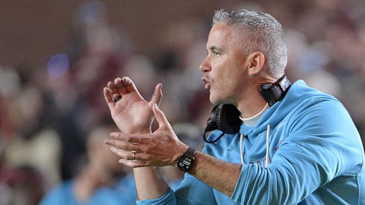 Nov 1, 2025; Tallahassee, Florida, USA; Florida State Seminoles head coach Mike Norvell during the fourth quarter against the Wake Forest Demon Deacons at Doak S. Campbell Stadium. Mandatory Credit: Melina Myers-Imagn Images