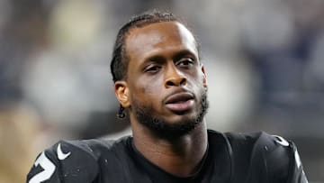 Nov 17, 2025; Paradise, Nevada, USA; Las Vegas Raiders quarterback Geno Smith (7) after the game against the Dallas Cowboys at Allegiant Stadium. Mandatory Credit: Stephen R. Sylvanie-Imagn Images