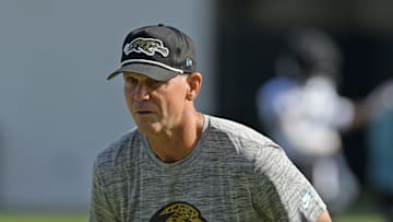 Jaguars general manager Trent Baalke watches drills during the fourth day of the NFL football training camp practice session Saturday, July 27, 2024 at EverBank Stadium's Miller Electric Center in Jacksonville, Fla. [Bob Self/Florida Times-Union]
