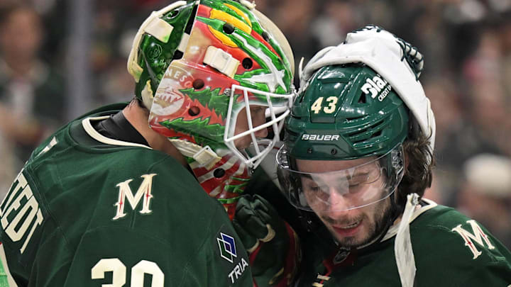 Jesper Wallstedt and Quinn Hughes were big reasons why the Minnesota Wild won their first playoff series since 2015. (Mandatory Credit: Nick Wosika-Imagn Images)