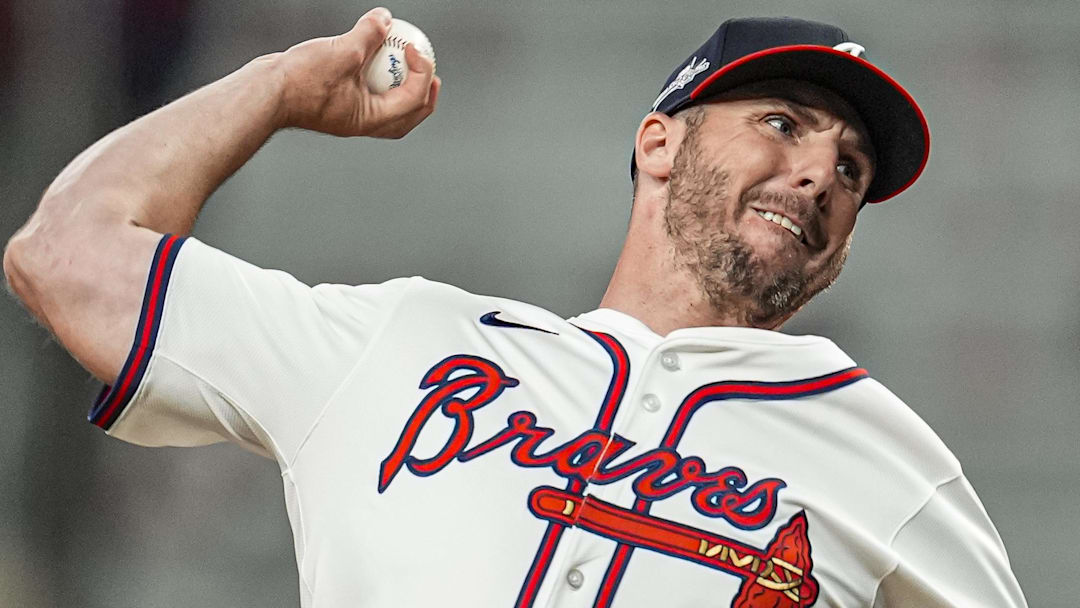 Atlanta Braves relief pitcher Kevin Herget (57) pitches against the Los Angeles Angels during the ninth inning at Truist Park.