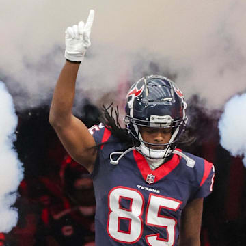 Dec 3, 2023; Houston, Texas, USA; Houston Texans wide receiver Noah Brown (85) is introduced before playing against the Denver Broncos at NRG Stadium. Mandatory Credit: Thomas Shea-Imagn Images