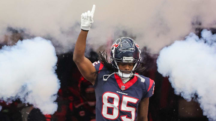 Dec 3, 2023; Houston, Texas, USA; Houston Texans wide receiver Noah Brown (85) is introduced before playing against the Denver Broncos at NRG Stadium. Mandatory Credit: Thomas Shea-Imagn Images