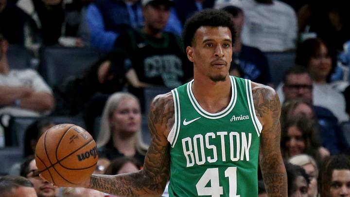Oct 8, 2025; Memphis, Tennessee, USA; Boston Celtics forward Jalen Bridges (41) passes the ball during the fourth quarter against the Memphis Grizzlies at FedExForum. Mandatory Credit: Petre Thomas-Imagn Images