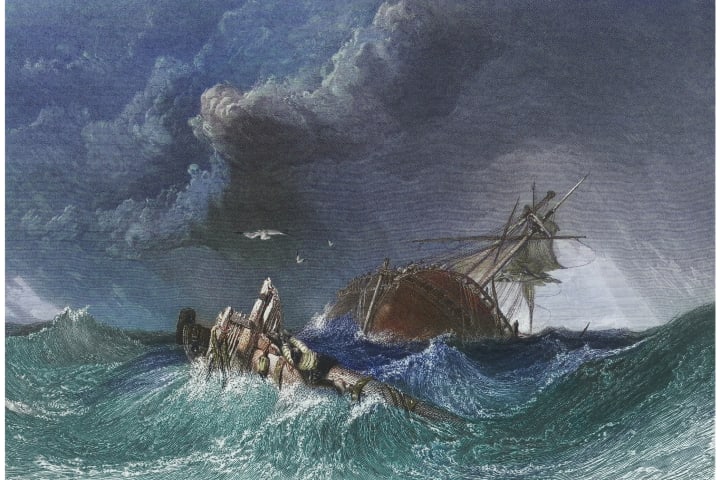 illustration of a ship in a storm by clarkson frederick stanfield
