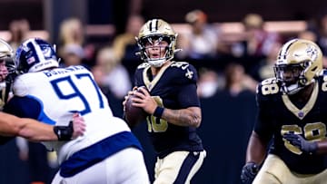 South Carolina football alum Spencer Rattler playing during the NFL preseason with the New Orleans Saints