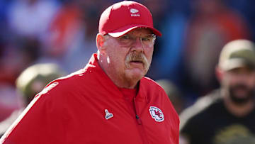 Nov 16, 2025; Denver, Colorado, USA; Kansas City Chiefs head coach Andy Reid before the game against the Denver Broncos at Empower Field at Mile High. Mand