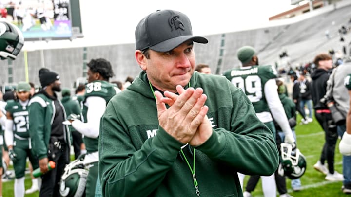 Michigan State's head coach Jonathan Smith leaves the file after the Spring Showcase on Saturday, April 20, 2024, at Spartan Stadium in East Lansing. Michigan State's head coach Jonathan Smith leaves the file after the Spring Showcase on Saturday, April 20, 2024, at Spartan Stadium in East Lansing.