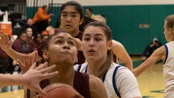 Rutgers Prep GiGi Battle tries to shoot under the basket. Rutgers Prep Girls Basketball defeats Wildwood Catholic for South Non-Public B Final on March 1, 2023 in Tabernacle, NJ

Gbbrpww230301o