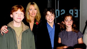 Rupert Grint, JK Rowling, Daniel Radcliffe and Emma Watson at the Harry Potter premiere in London