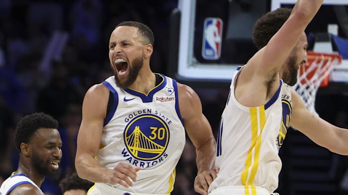 Mar 27, 2024; Orlando, Florida, USA;  Golden State Warriors guard Stephen Curry (30) celebrates with