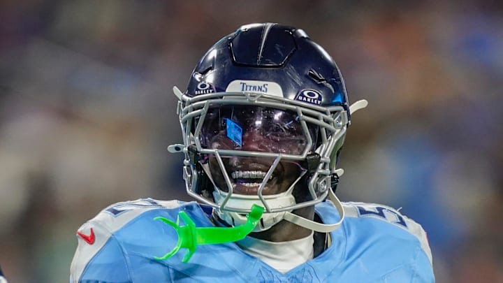 Tennessee Titans linebacker James Williams Sr. celebrates his interception during the second quarter. Tennessee Titans linebacker James Williams Sr. celebrates his interception during the second quarter.