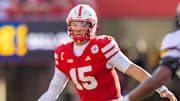 Nebraska quarterback Dylan Raiola flips the ball to tight end Luke Lindenmeyer during the third quarter against Michigan on Sept. 20, 2025.