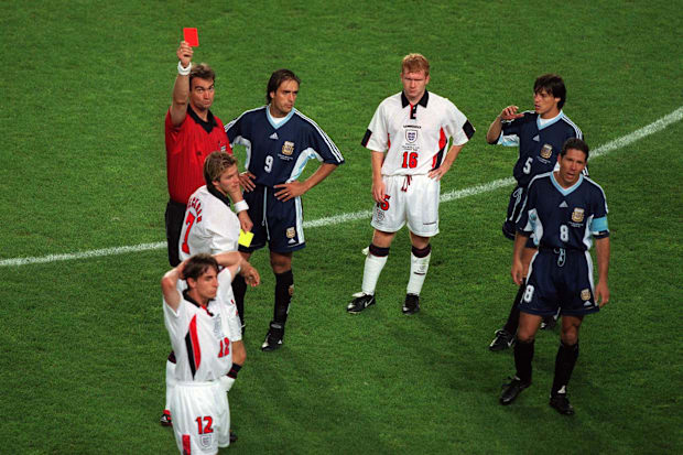 Beckham's red card against Argentina in 1998 is legendary.