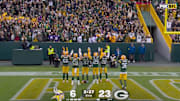 Green Bay Packers defense celebrates with Skol chant after intercepting Vikings QB J.J. McCarthy.