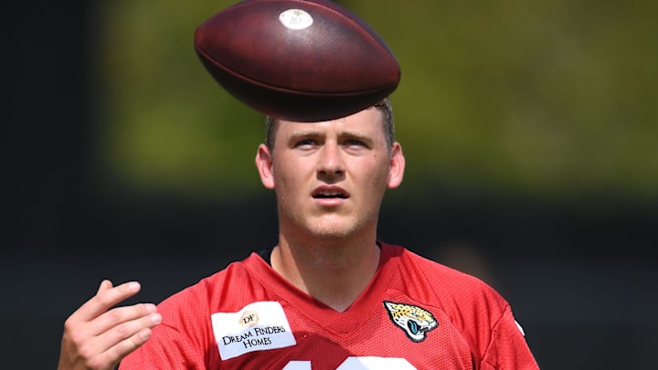 Jacksonville Jaguars quarterback Mac Jones (10) during the organized team activity session Monday, June 3, 2024 at EverBank Stadium's Miller Electric Center in Jacksonville, Fla.