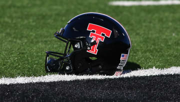 Oct 29, 2022; Lubbock, Texas, USA;  A general view of a Texas Tech Red Raiders helmet on the field