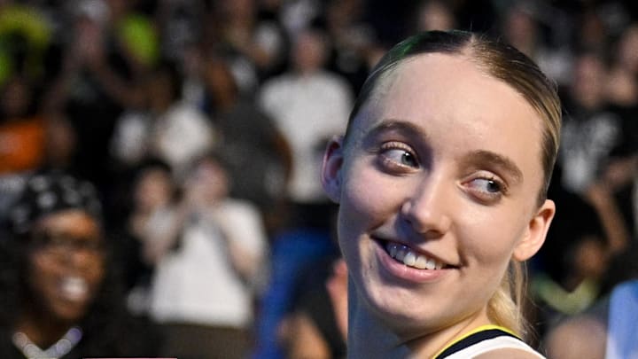 Dallas Wings guard Paige Bueckers smiles after the game against the Phoenix Mercury.