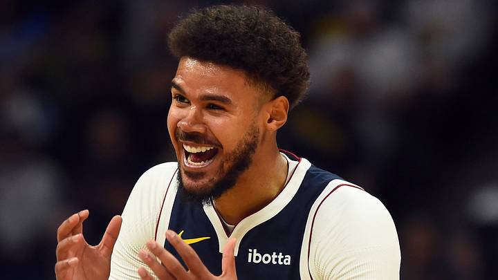 Oct 25, 2025; Denver, Colorado, USA; Denver Nuggets forward Cameron Johnson (23): Christopher Hanewinckel-Imagn Images