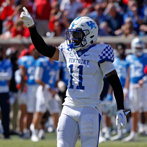 Kentucky Wildcats defensive back Zion Childress reacts during the second half against the Mississippi Rebels.