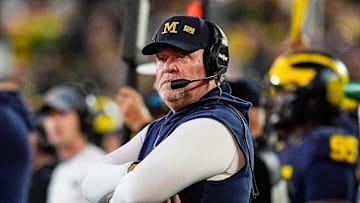 Michigan defensive coordinator Wink Martindale reacts to a play against Oregon during the second half at Michigan Stadium in Ann Arbor on Saturday, Nov. 2, 2024.