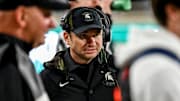 Michigan State's head coach Jonathan Smith looks on during the fourth quarter against Penn State on Saturday, Nov. 15, 2025, at Spartan Stadium in East Lansing.