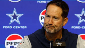 Dallas Cowboys head coach Brian Schottenheimer addresses the media before practice at the Ford Center at the Star Training Facility in Frisco, Texas.