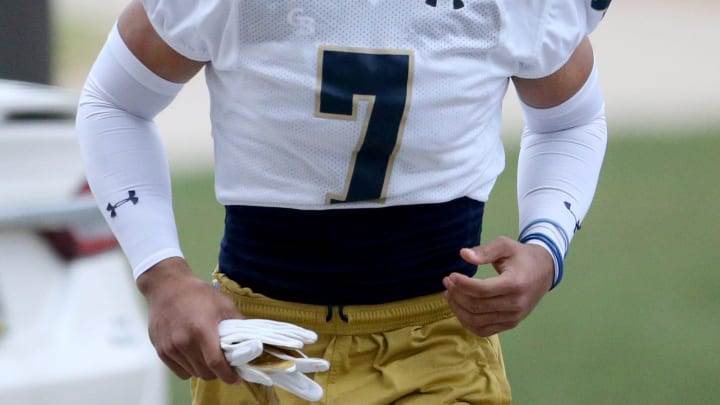 Notre Dame defensive back Jaden Mickey (7) at Notre Dame spring football practice Thursday, March 7, 2024, at the Irish Athletics Center in South Bend.