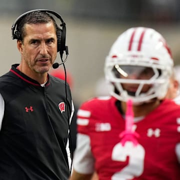 Wisconsin Badgers head coach Luke Fickell reacts in the second half at Camp Randall Stadium on Saturday, Oct. 18, 2025 in Madison, Wisconsin.