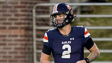 Nashville Christian's Jared Curtis (2) smiles after scoring a touchdown against Columbia Academy during the fourth quarter of the Division II-A championship game at Finley Stadium in Chattanooga, Tenn., Thursday, Dec. 5, 2024.