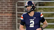 Nashville Christian's Jared Curtis (2) smiles after scoring a touchdown against Columbia Academy during the fourth quarter of the Division II-A championship game at Finley Stadium in Chattanooga, Tenn., Thursday, Dec. 5, 2024.