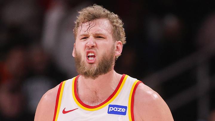 Atlanta Hawks center Jock Landale (31) reacts after a basket against the Utah Jazz in the fourth quarter at State Farm Arena on February 5, 2026.