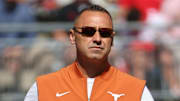 Aug 30, 2025; Columbus, Ohio, USA; Texas Longhorns head coach Steve Sarkisian before the game against the Ohio State Buckeyes at Ohio Stadium. Mandatory Credit: Joseph Maiorana-Imagn Images