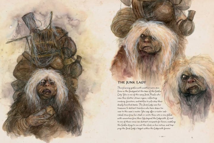 The Junk Lady pages from Jim Henson's Labyrinth: Bestiary: A Definitive Guide to the Creatures of the Goblin K
