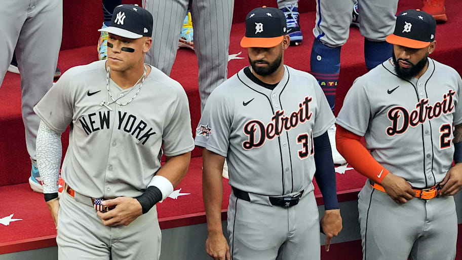 Aaron Judge (left) has 35 home runs at the All-Star break, but was not part of the All-Star Game's "swing off." | Dale Zanine-Imagn Images