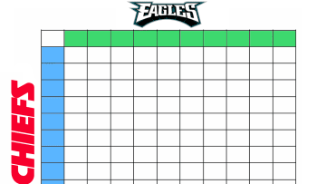 Free printable Super Bowl 57 Squares game for Chiefs vs Eagles including PDF and template.