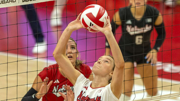 Nebraska setter Bergen Reilly during the Red-White Scrimmage on Aug. 9, 2025
